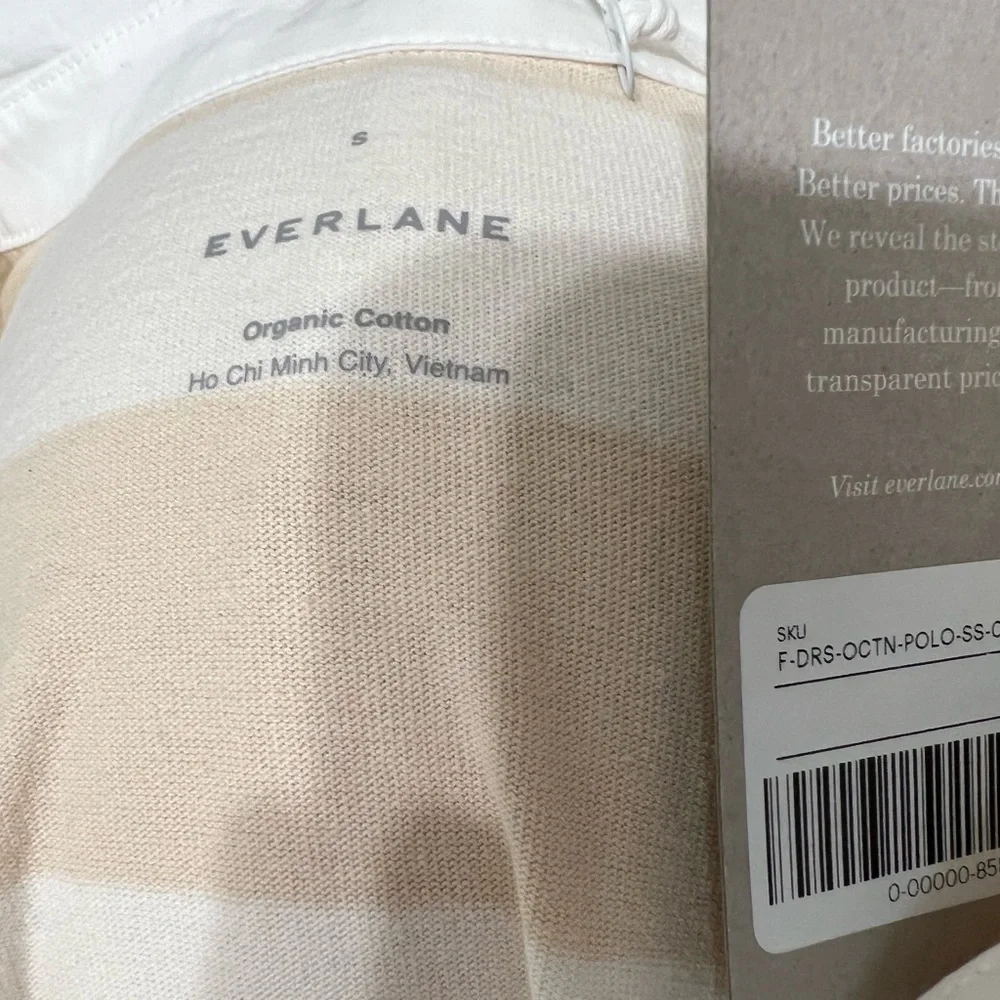 Everlane The Organic Cotton Polo Dress Striped Beige Size Small - Picture 11 of 12